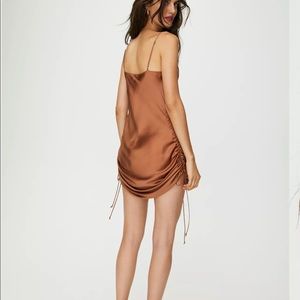 BLACK Aritzia cowl neck, side tie mini dress